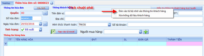 Click chuot phai thong tin khach hang